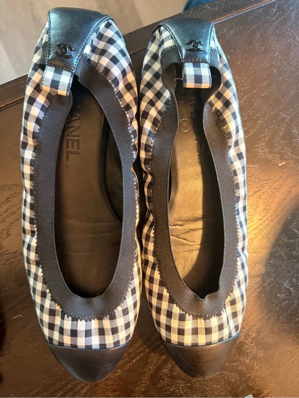 Chanel Black & White Gingham Ballet Flats - Picture 2 of 9